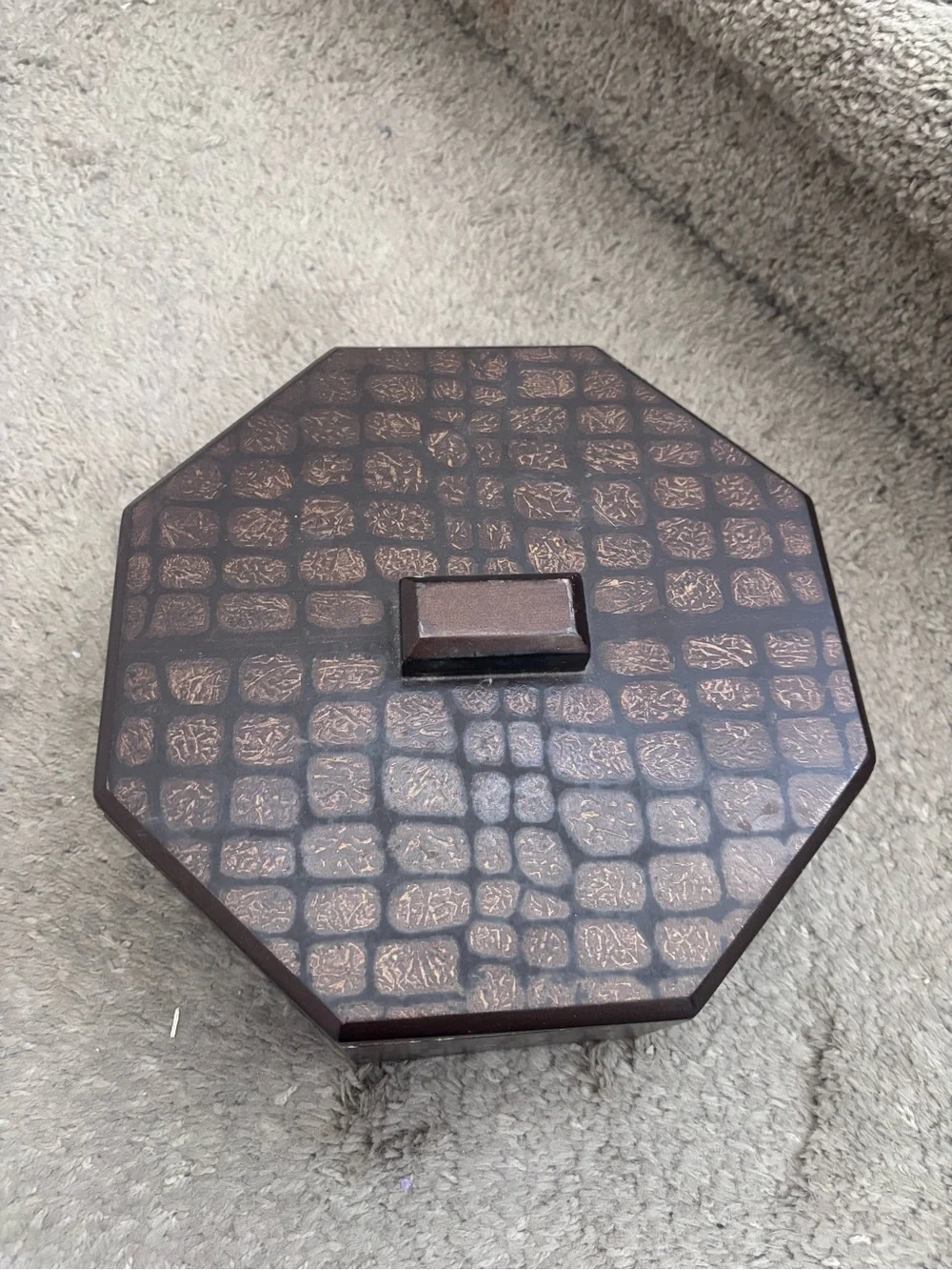 Octagonal Decorative Wood Storage Box in Dark Brown